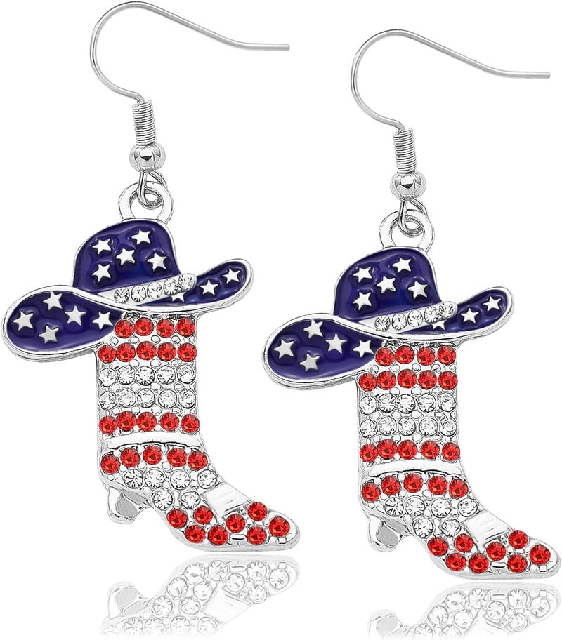 RechicGu Rhinestone Western Boots Earrings Cowgirl Cowboy Enamel Hat Bohemian Rodeo Boot Drop Dangle Earrings for Women - Image 1